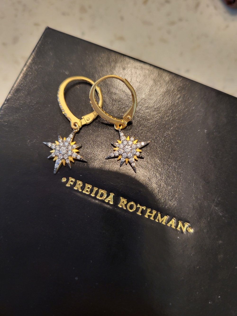Freida Rothman Gold Starburst Drop Earrings
